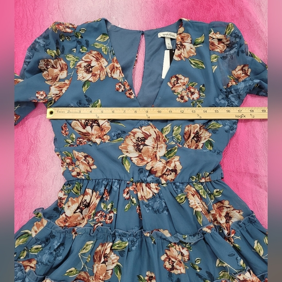 Dress Speechless Three Quarter Sleeve Skater Blue Floral Medium Juniors NEW - Picture 9 of 16